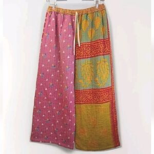 Kantha Wide Leg Pants Patchwork Woman Large/XL Festival Handmade India Boho #103
